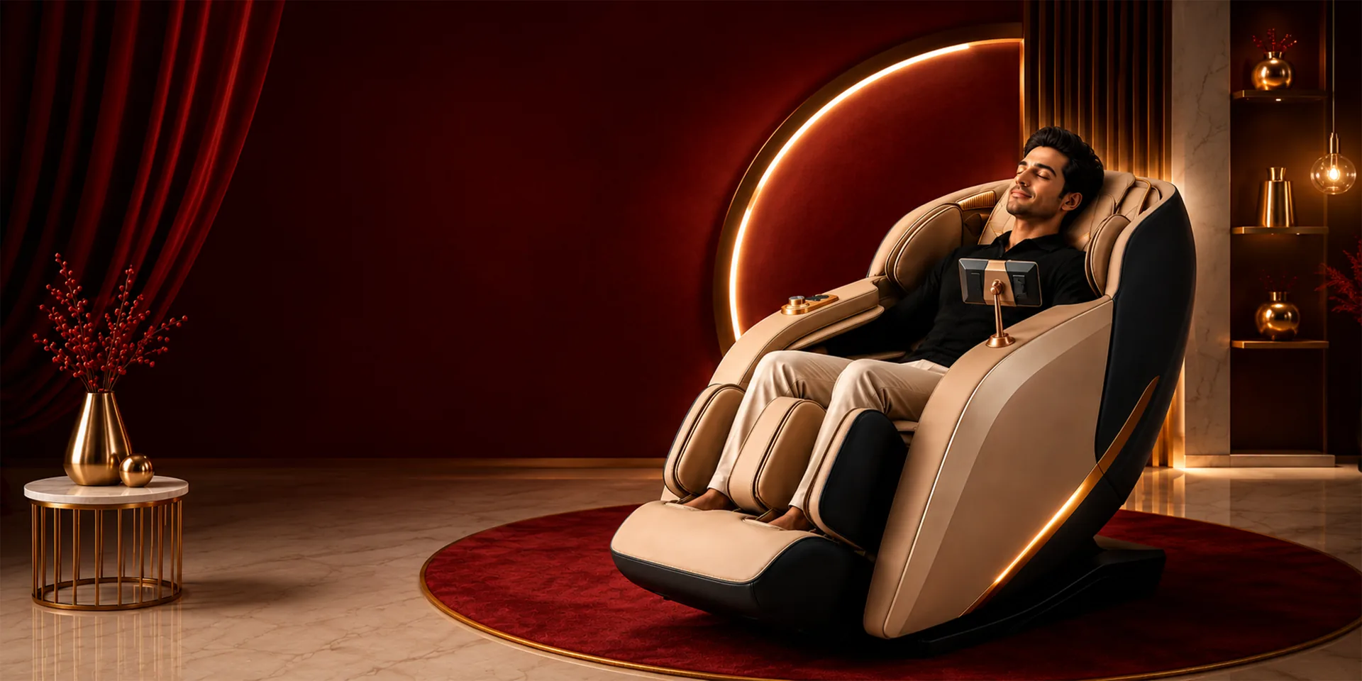 Man relaxing in a Theosis massage chair