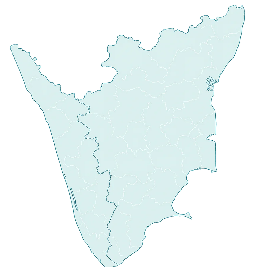 Map of Theosis experience centres in Tamil Nadu and Kerala